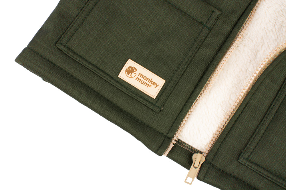 Dziecięca zimowa softshellowa kurtka z barankiem Monkey Mum® - Khaki myśliwy