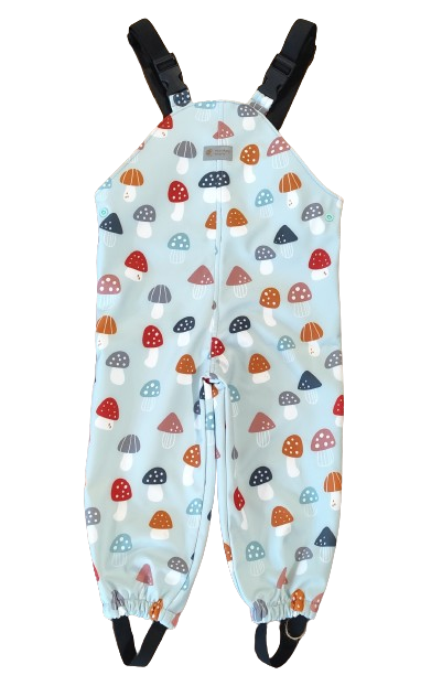 Monkey Mum® Softshellowe spodnie na szelkach z membraną - Kolorowe muchomory