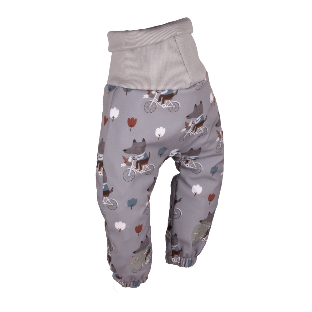 Dziecięce rosnące softshellowe spodnie z membraną Monkey Mum® - Wilki na rowerze
