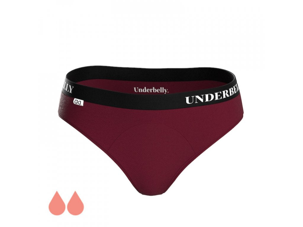 Majtki menstruacyjne Uniwersalne podbrzusze, Słabsza miesiączka - bordowe