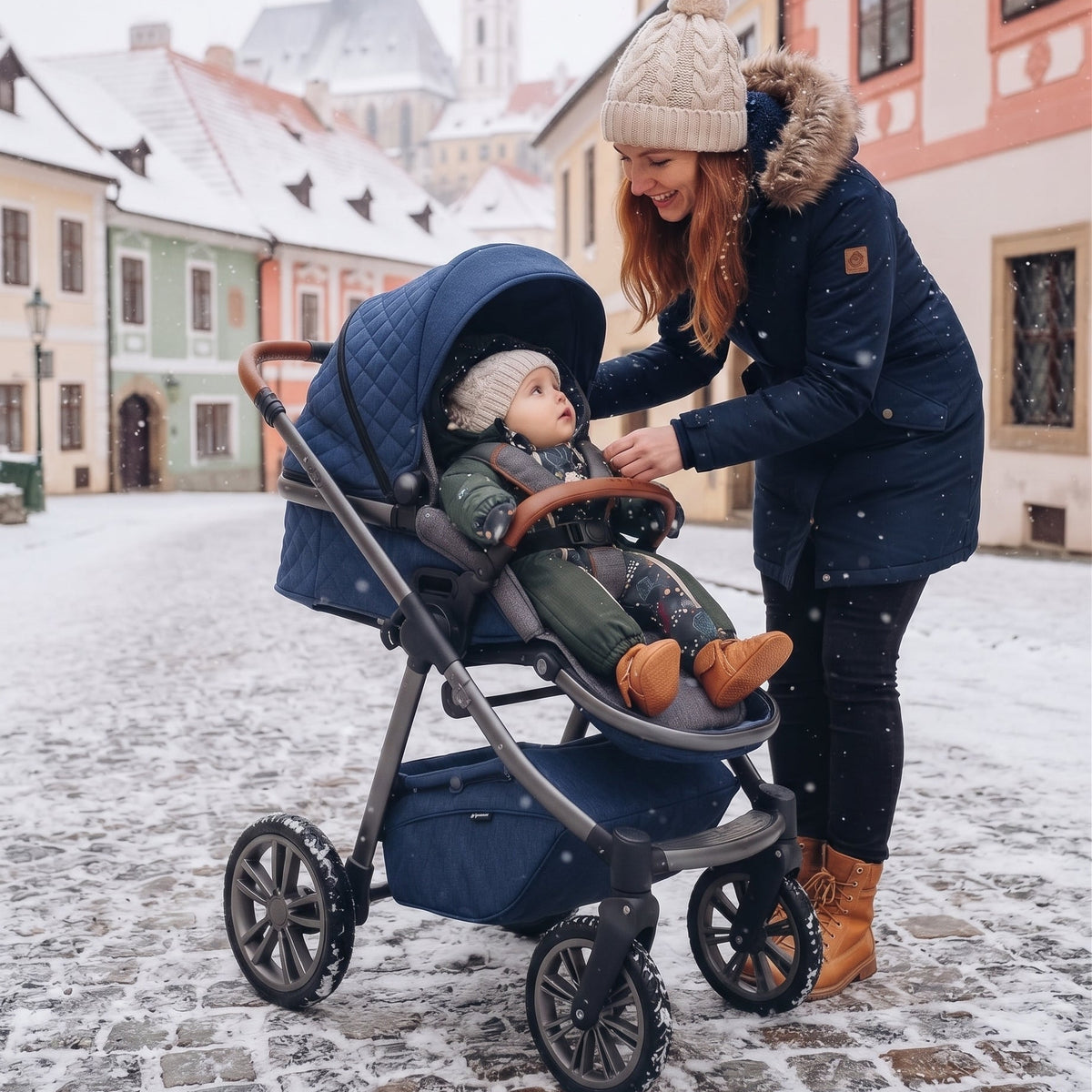 Monkey Mum® Dziecięcy zimowy kombinezon softshellowy z barankiem - Khaki mały myśliwy z niedźwiedziem - roz.62/68, 74/80