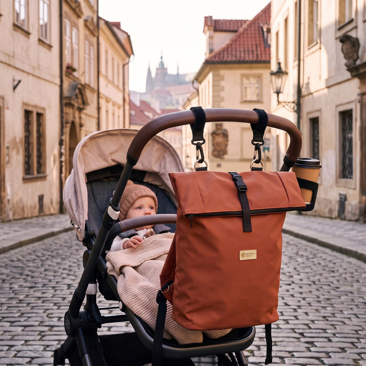 Monkey Mum® Plecak softshellowy do wózka – Jesienne liście