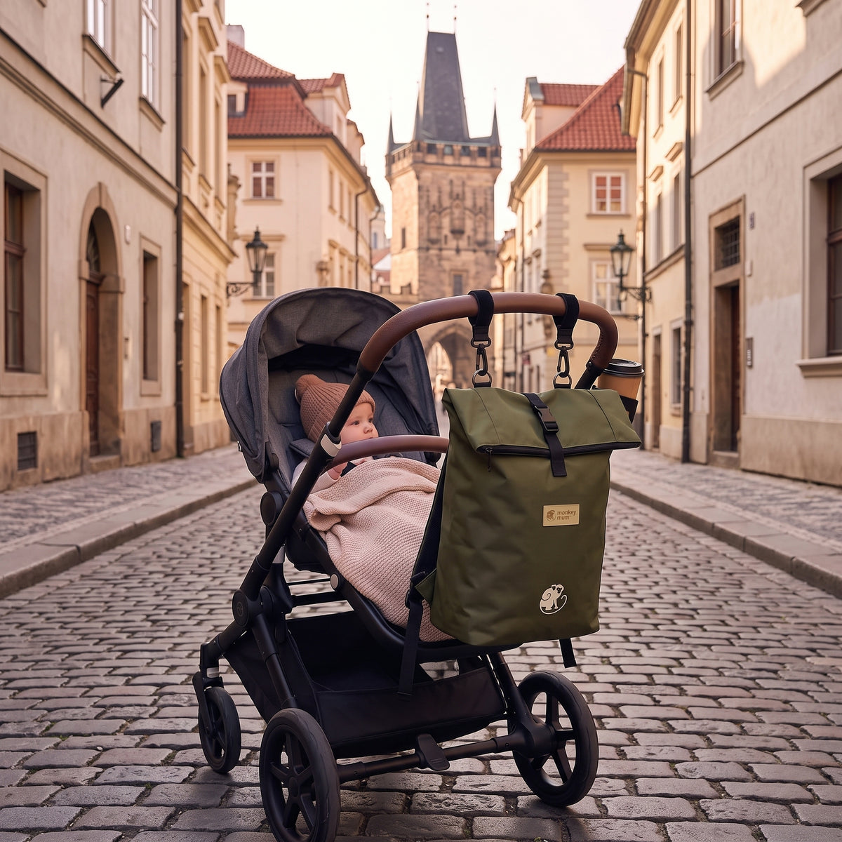 Monkey Mum® Plecak z tkaniny twill do wózka – Kolory lasu