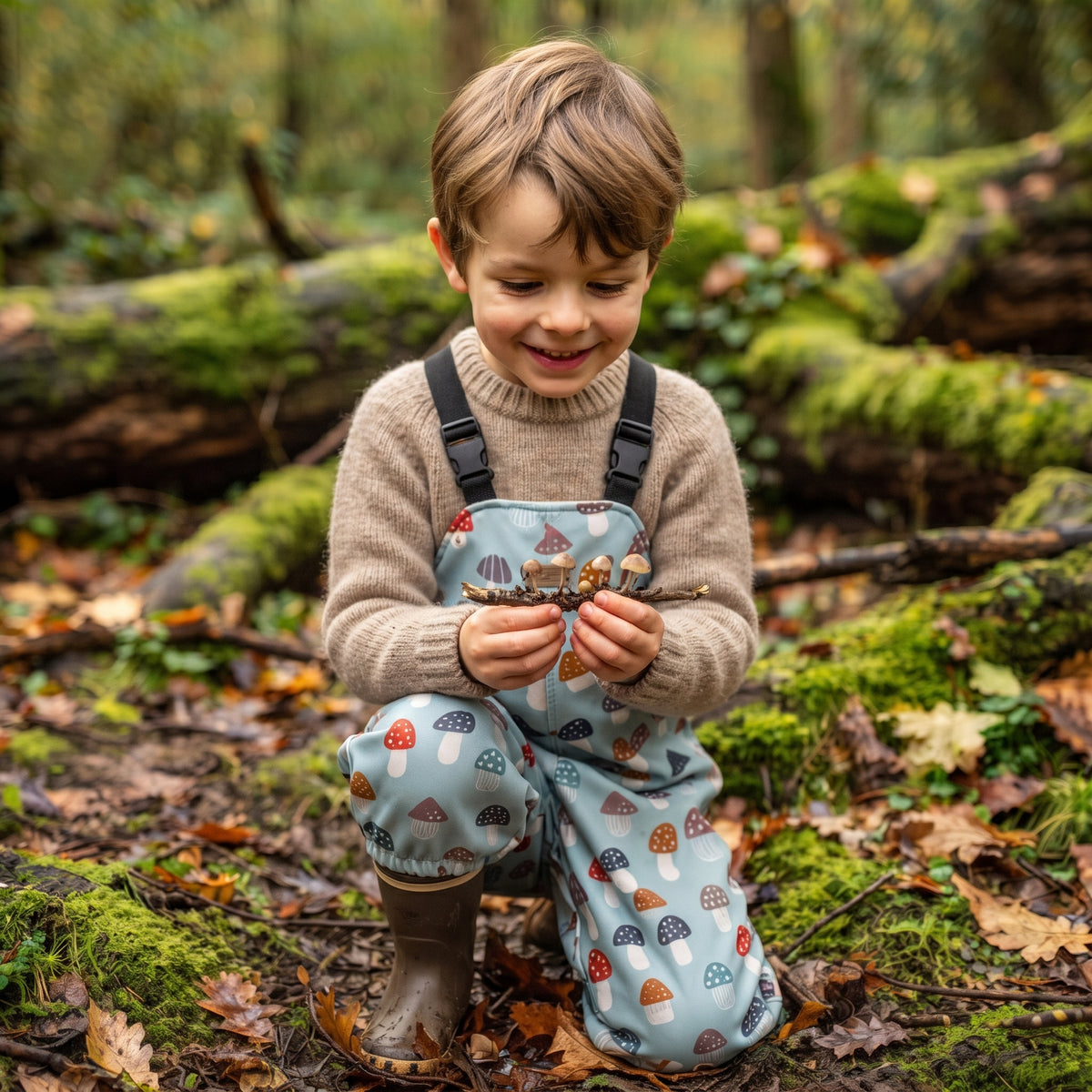 Monkey Mum® Softshellowe spodnie na szelkach z membraną - Kolorowe muchomory