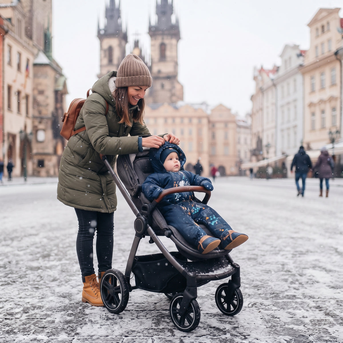 Monkey Mum® Dziecięcy zimowy kombinezon softshellowy z barankiem - Bajkowy wieczorynek z niedźwiedziem - roz. 62/68, 74/80