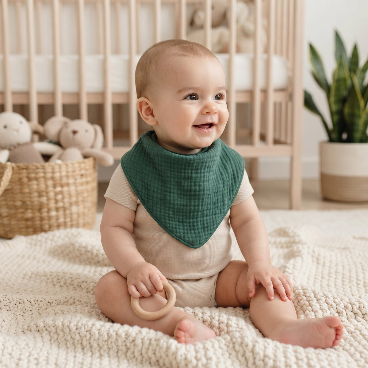 Muślinowy śliniak Monkey Mum® - Ciemnozielony