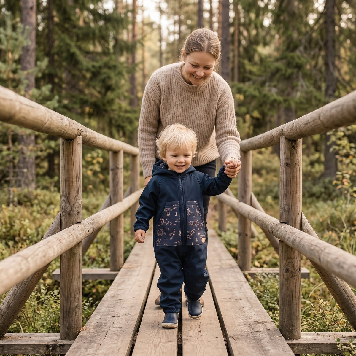 Monkey Mum® Kombinezon softshellowy z membraną – Niebo dinozaurów - rozm. 98/104, 110/116