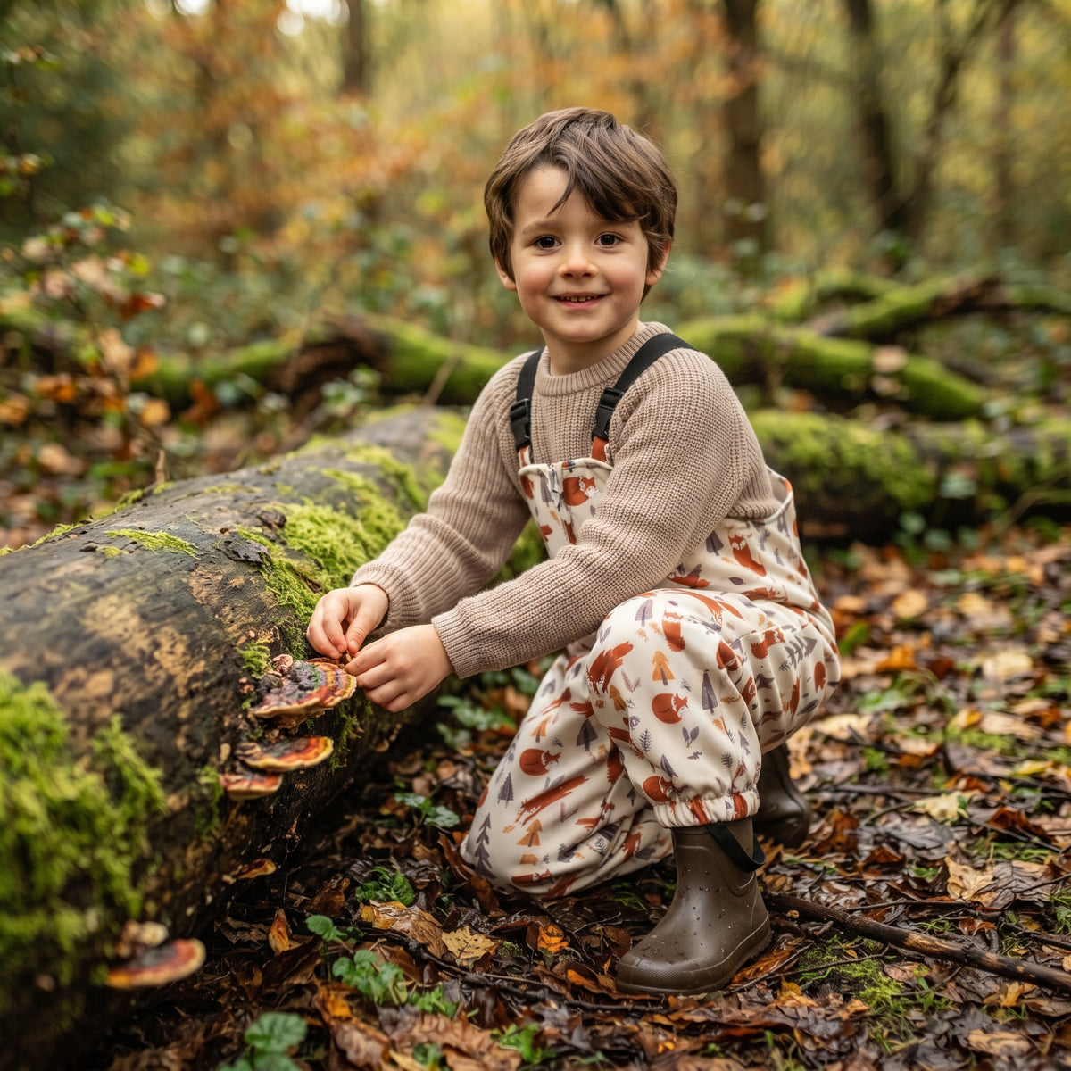 Monkey Mum® Softshellowe spodnie na szelkach z membraną - Lisie psoty