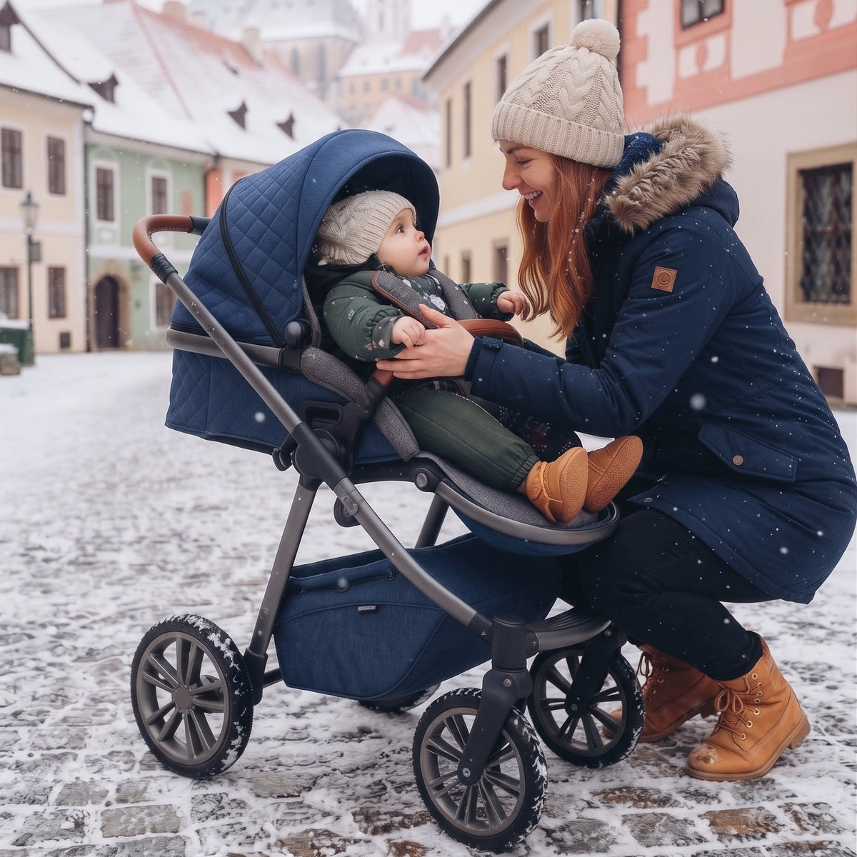 Monkey Mum® Dziecięcy zimowy kombinezon softshellowy z barankiem - Khaki mały myśliwy z niedźwiedziem - roz.62/68, 74/80