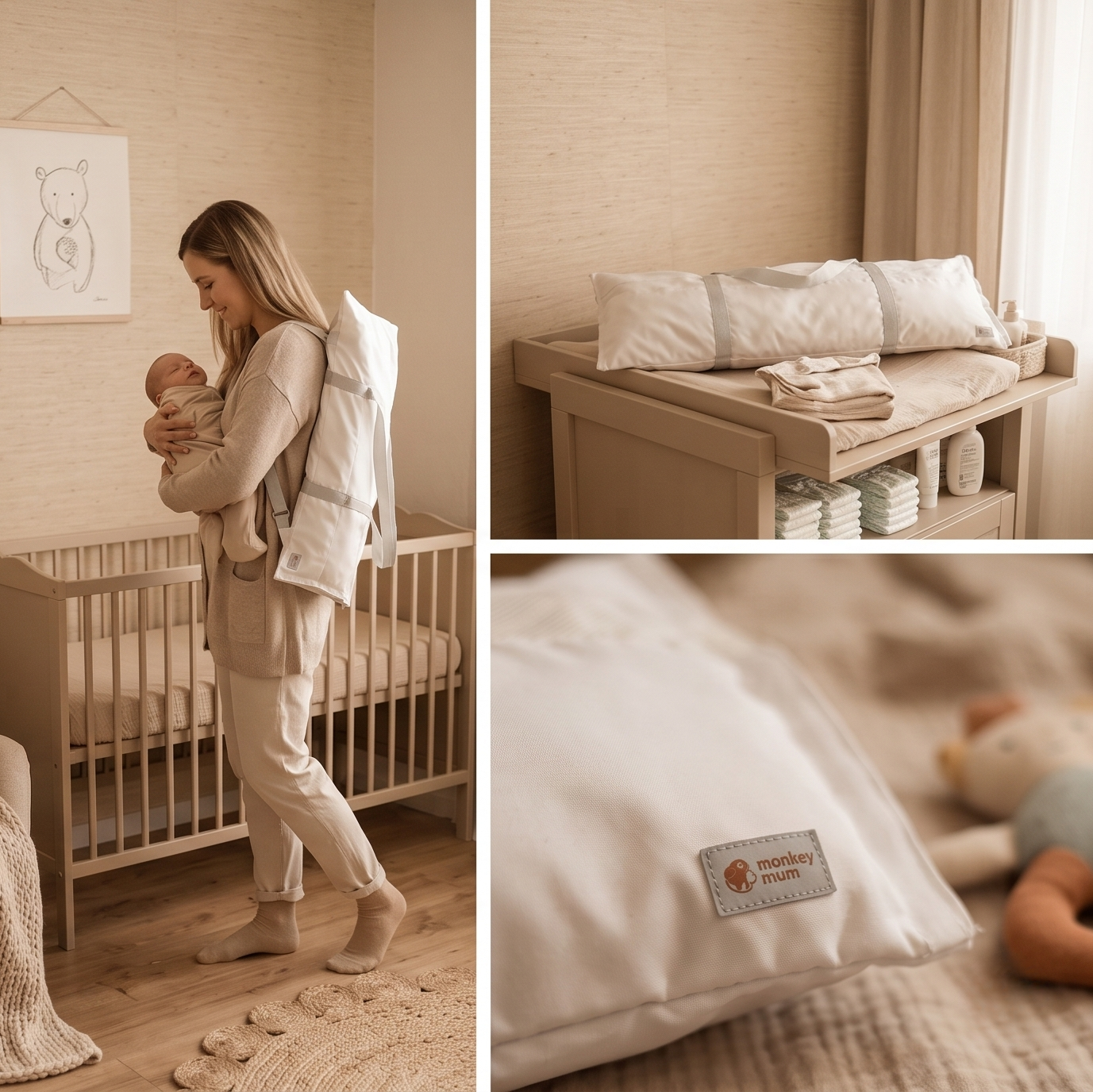 Podróżny worek Monkey Mum® na barierkę do łóżka - jasnoszary