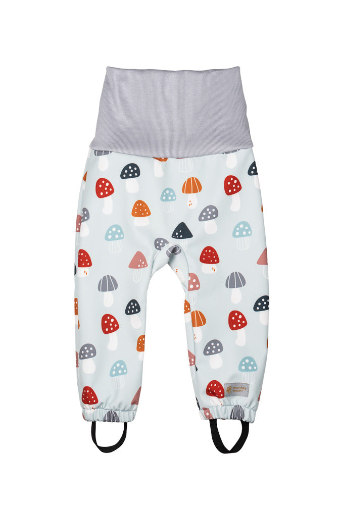 Dziecięce rosnące spodnie softshellowe z membraną Monkey Mum® - Kolorowe muchomory