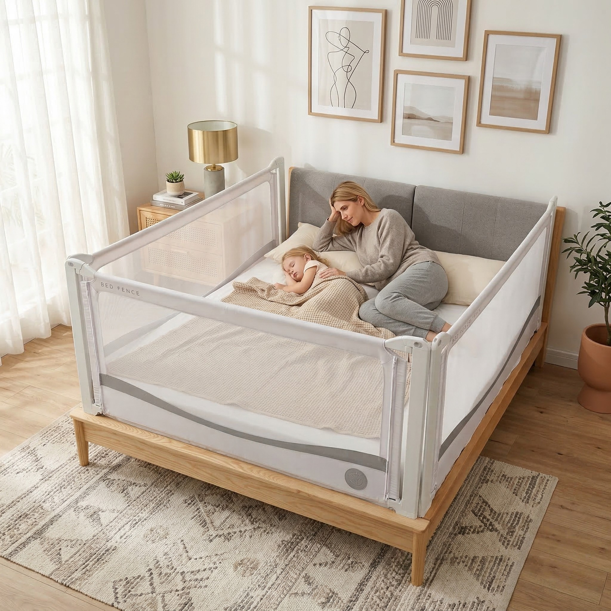 Barierka do łóżka Monkey Mum® Premium - jasnoszara
