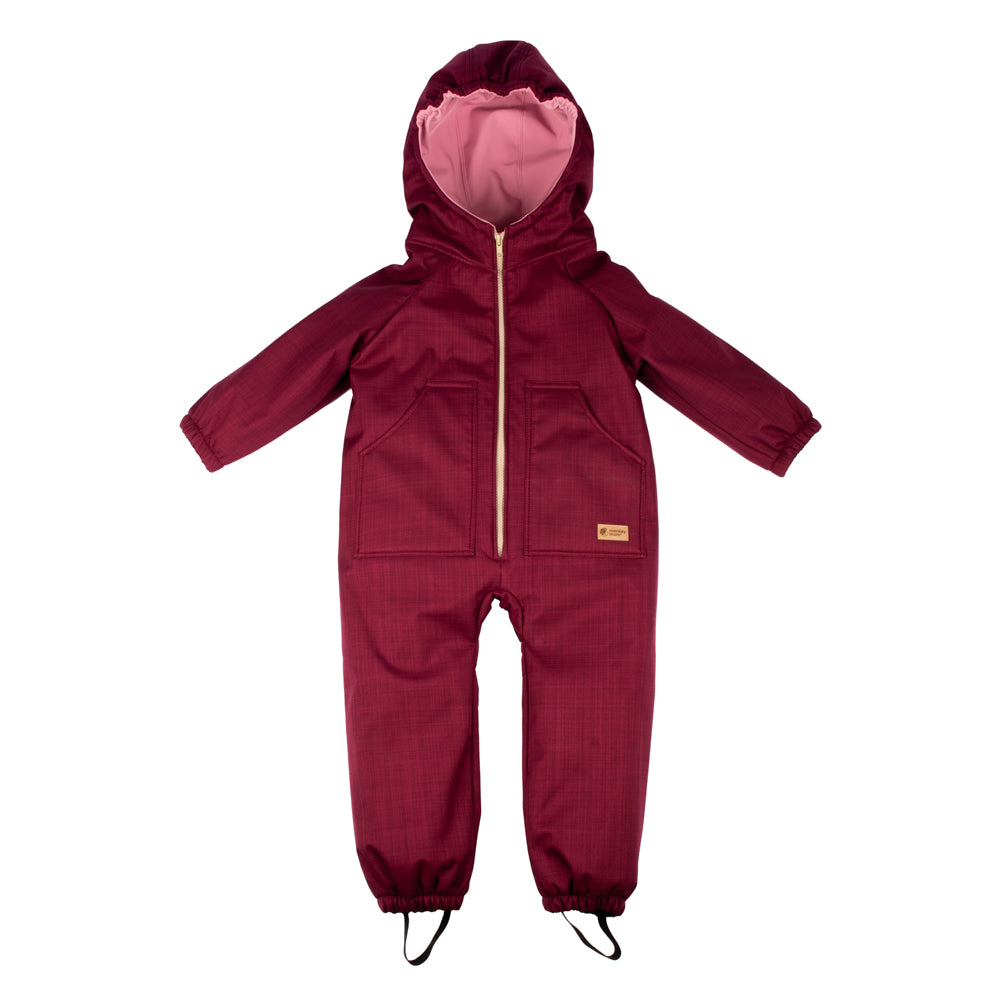 Monkey Mum® Dziecięcy zimowy kombinezon softshellowy z barankiem - Bordowy Czerwony Kapturek - roz. 98/104, 110/116