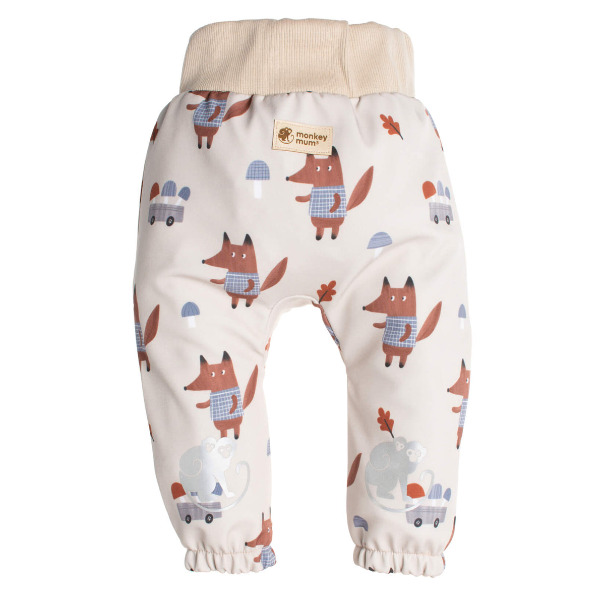 Dětské softshellové kalhoty s membránou Monkey Mum® - Lišky na houbách