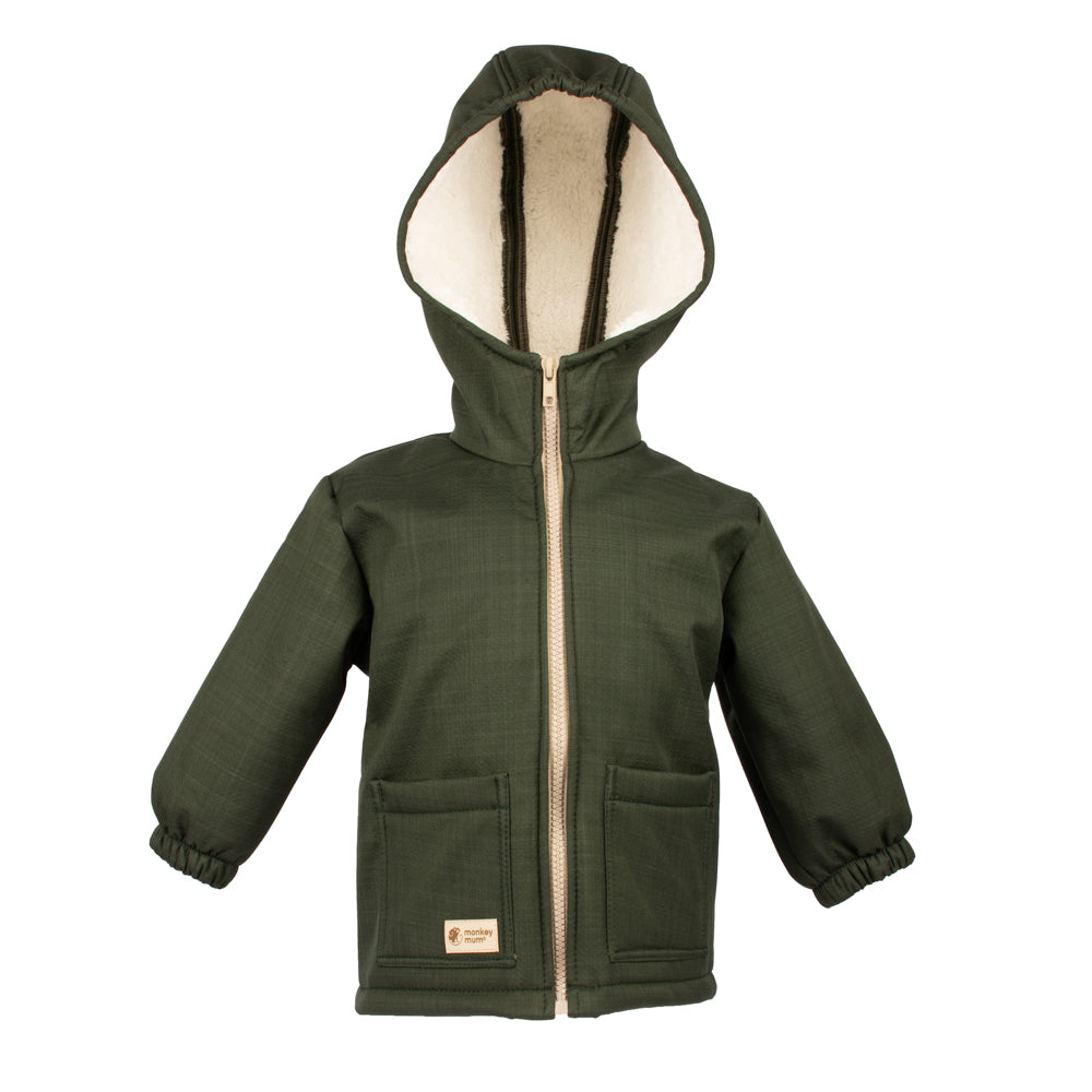 Dziecięca zimowa softshellowa kurtka z barankiem Monkey Mum® - Khaki myśliwy