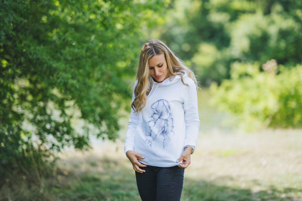 Bluza do karmienia Monkey Mum® biała - kochająca mama, 2. jakość - rozm. L