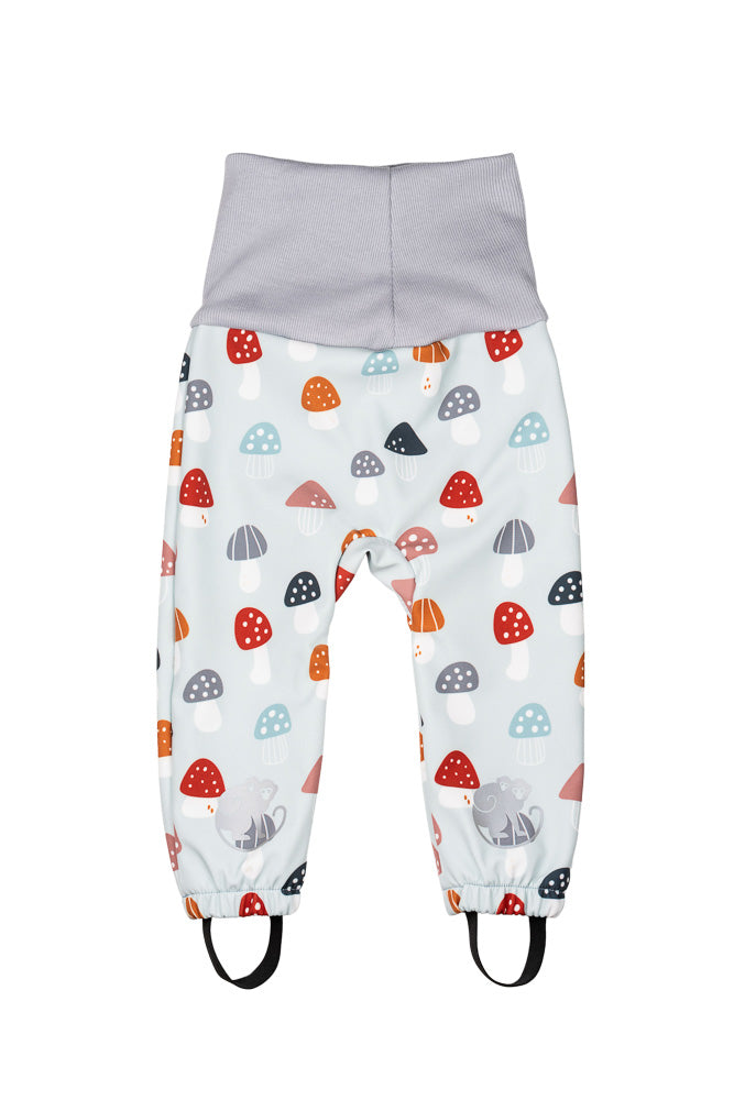 Dziecięce rosnące spodnie softshellowe z membraną Monkey Mum® - Kolorowe muchomory