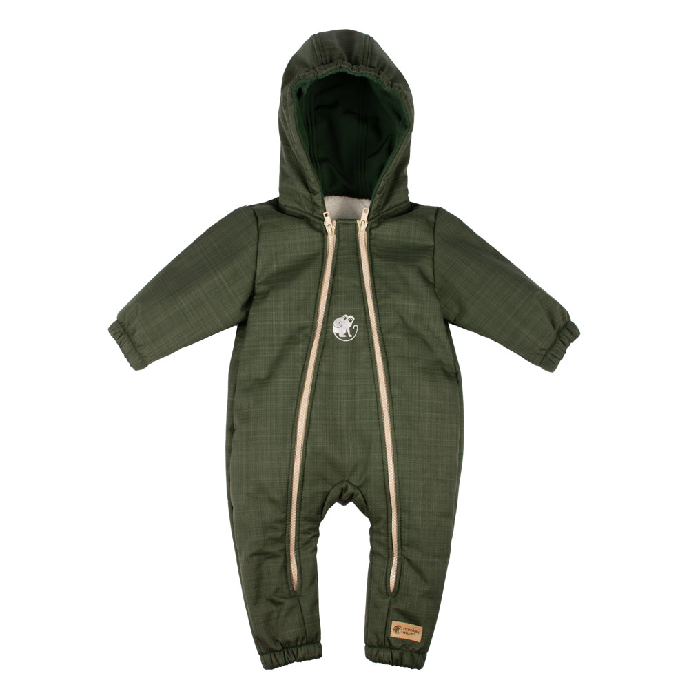 Monkey Mum® Dziecięca zimowa softshellowa kombinezon z barankiem - Khaki myśliwy - rozm. 62/68, 74/80