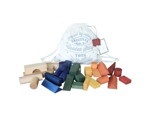 Wooden Story Kostki w bawełnianym woreczku XL - 30 szt. - Tęcza