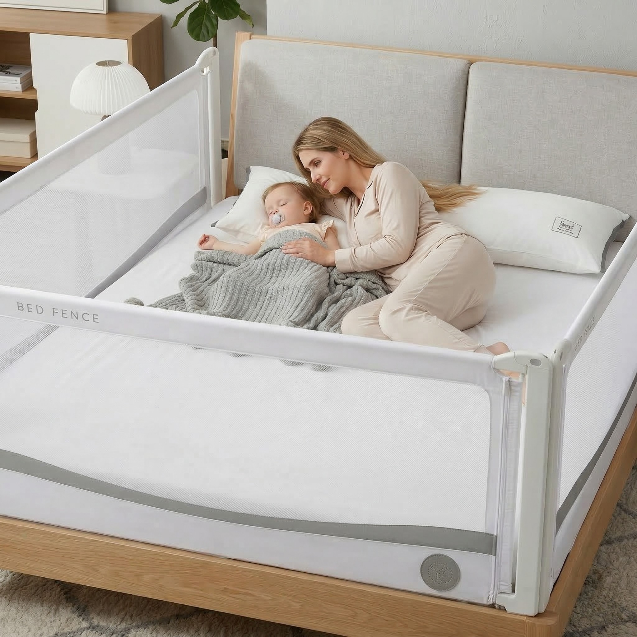 Barierka do łóżka Monkey Mum® Premium - jasnoszara