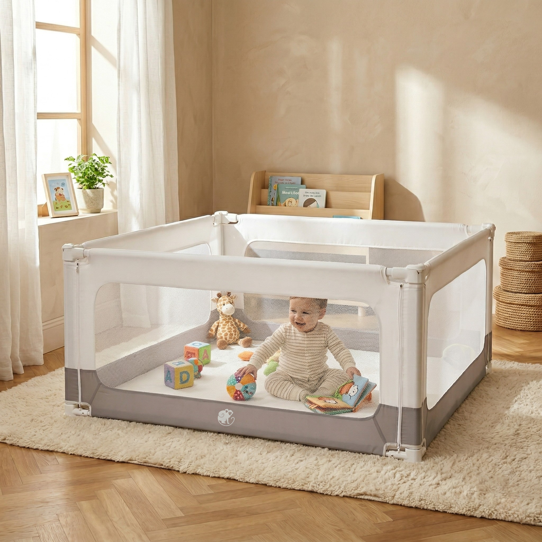 Barierka do łóżka i kojec Monkey Mum® 2w1 Smart - rozpakowana