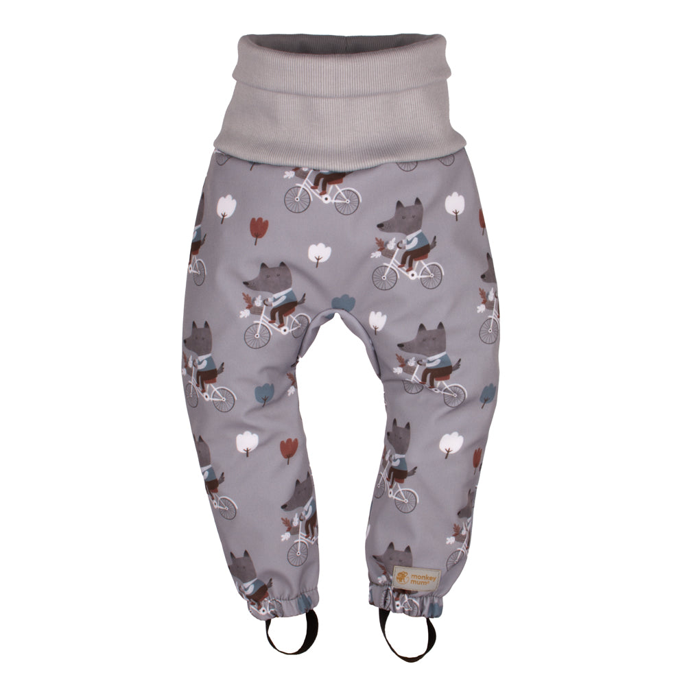 Dziecięce rosnące softshellowe spodnie z membraną Monkey Mum® - Wilki na rowerze