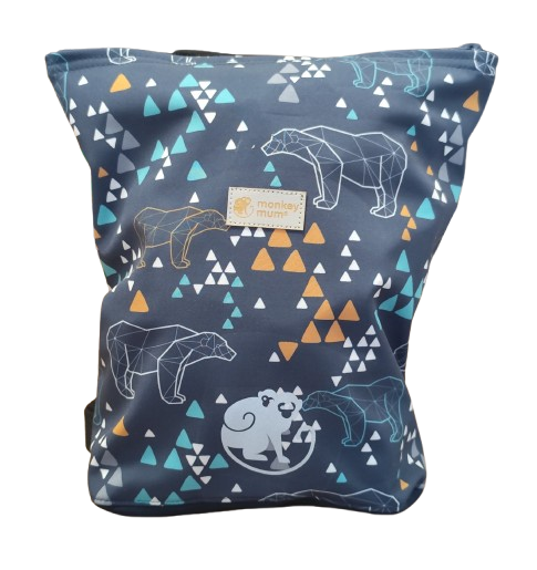 Dziecięcy softshellowy plecak Monkey Mum® - Niedźwiedź origami - Ciemnoniebieski
