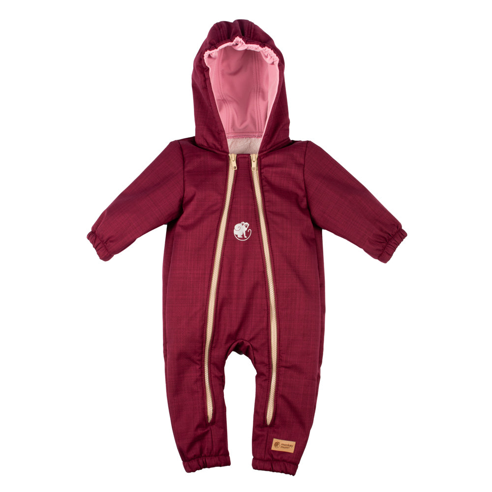 Monkey Mum® Dziecięca zimowa softshellowa kombinezon z barankiem - Bordowa Czerwony Kapturek - rozm. 62/68, 74/80