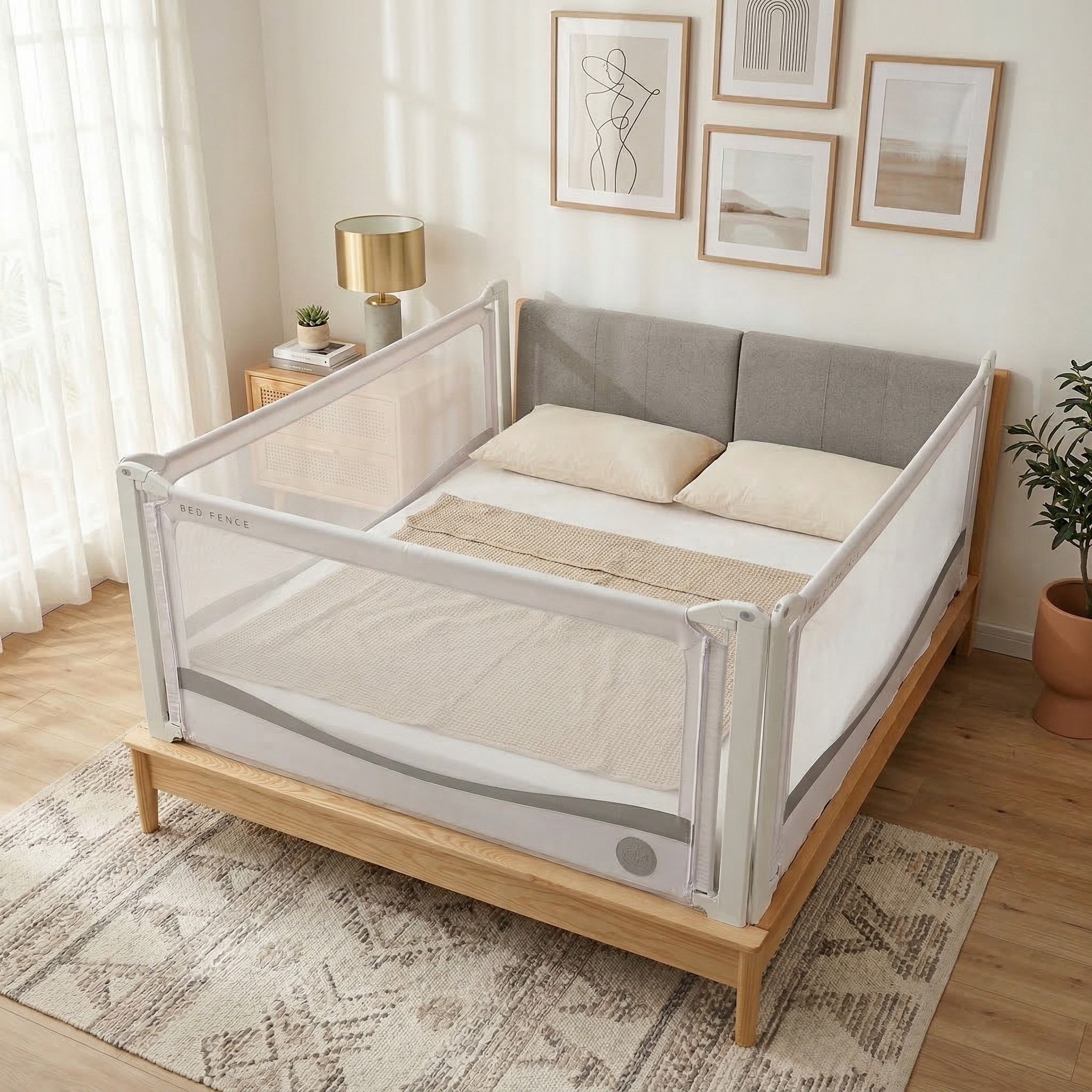 Barierka do łóżka Monkey Mum® Premium - jasnoszara - rozpakowana