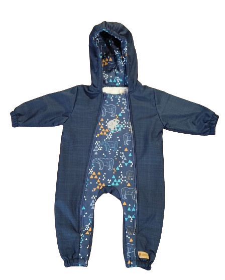 Monkey Mum® Dziecięcy zimowy kombinezon softshellowy z barankiem - Bajkowy wieczorynek z niedźwiedziem - roz. 62/68, 74/80