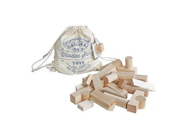Wooden Story Kostki w woreczku bawełnianym XL - 30 szt. - Naturalny