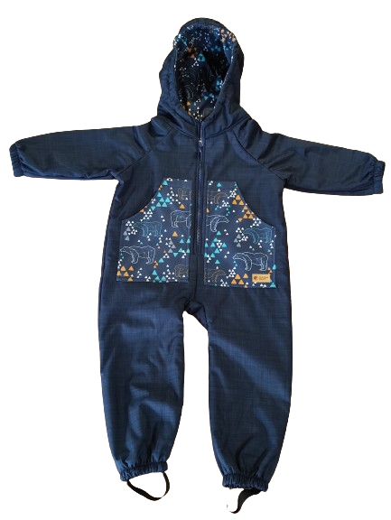 Monkey Mum® Dziecięcy zimowy kombinezon softshellowy z barankiem - Bajkowy wieczorynek z niedźwiedziem - roz. 98/104, 110/116