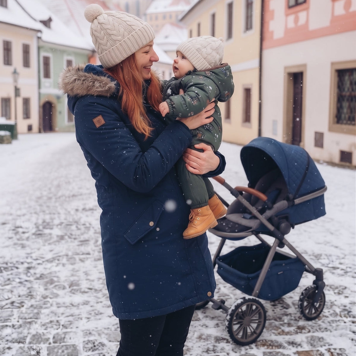 Monkey Mum® Dziecięcy zimowy kombinezon softshellowy z barankiem - Khaki mały myśliwy z niedźwiedziem - roz.62/68, 74/80