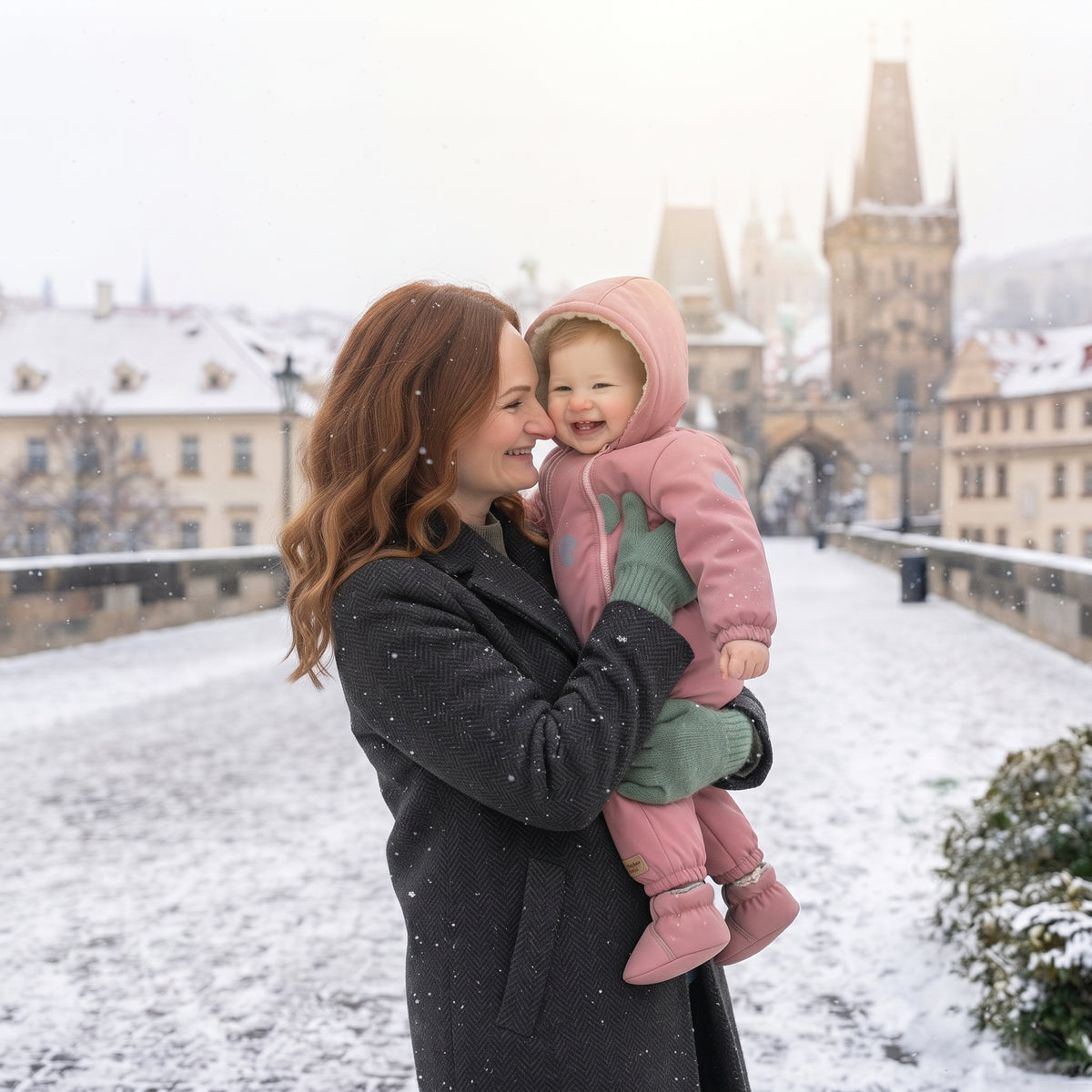 Monkey Mum® Dziecięca zimowa softshellowa kombinezon z barankiem - Różowa owieczka - rozm. 62/68, 74/80