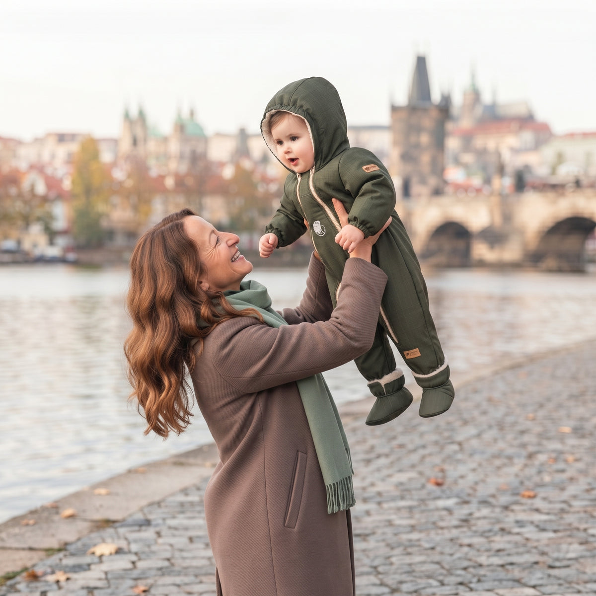 Monkey Mum® Dziecięca zimowa softshellowa kombinezon z barankiem - Khaki myśliwy - rozm. 62/68, 74/80
