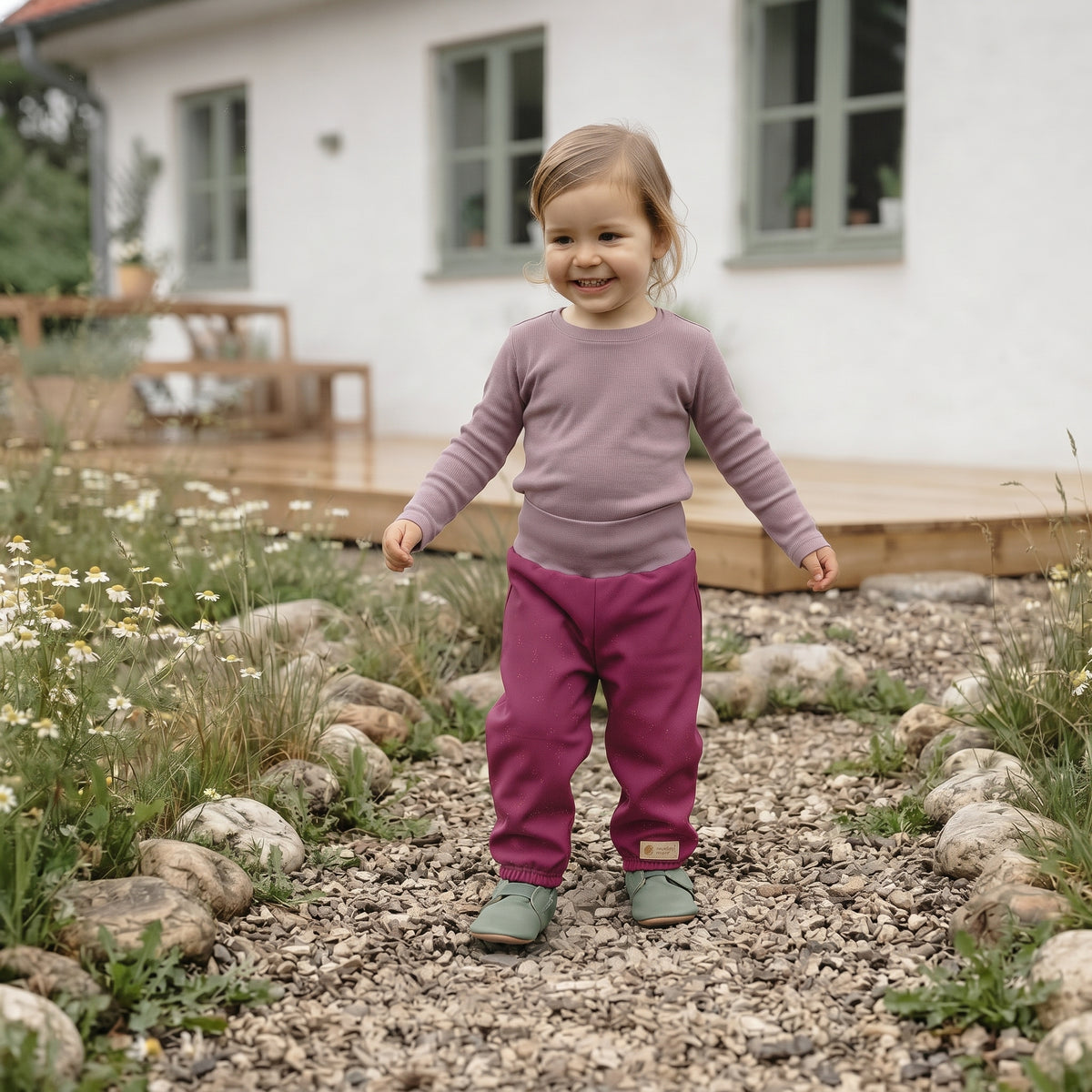 Dziecięce rosnące spodnie softshellowe z membraną Monkey Mum® - Soczysta malina