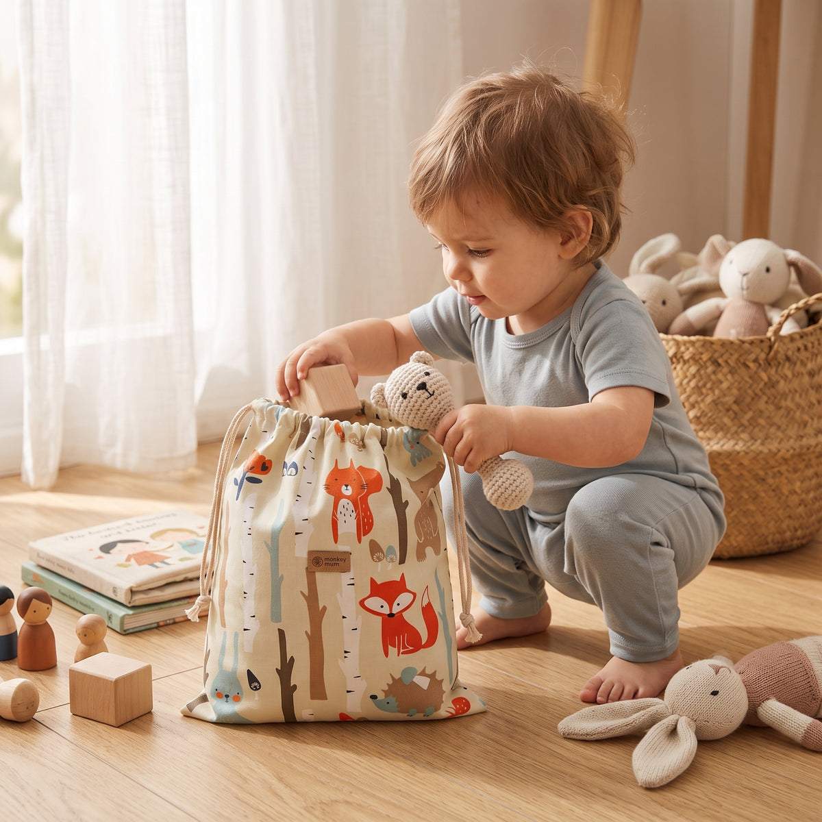 Worek materiałowy Monkey Mum® - Zwierzątka w lesie