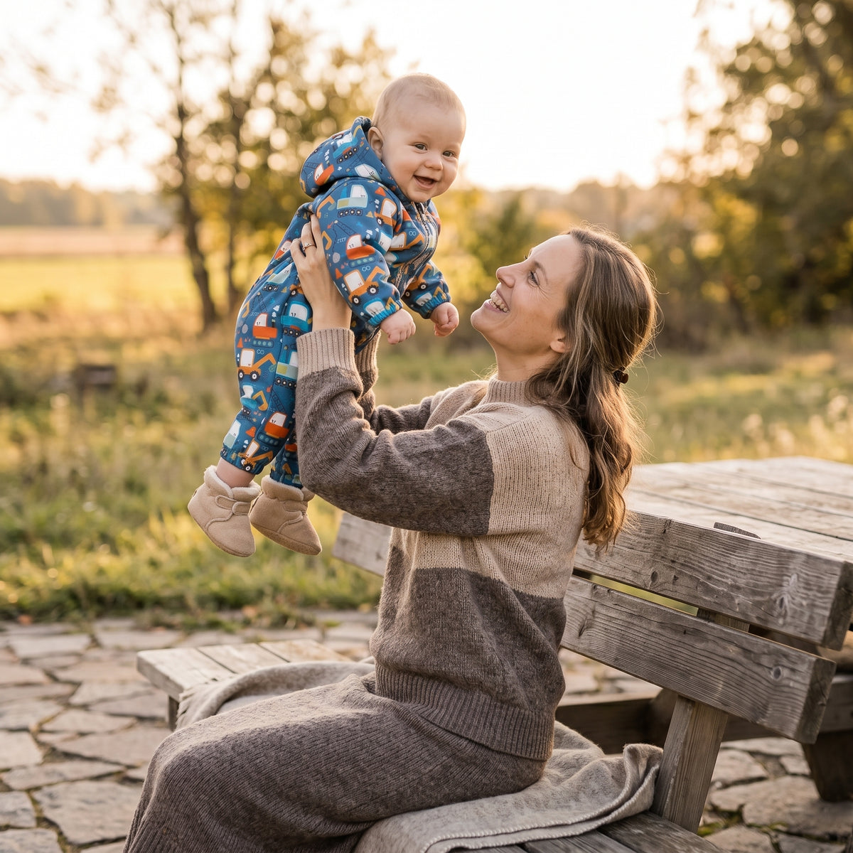 Monkey Mum® Kombinezon softshellowy z membraną – Wesoły plac budowy - roz. 62/68, 74/80