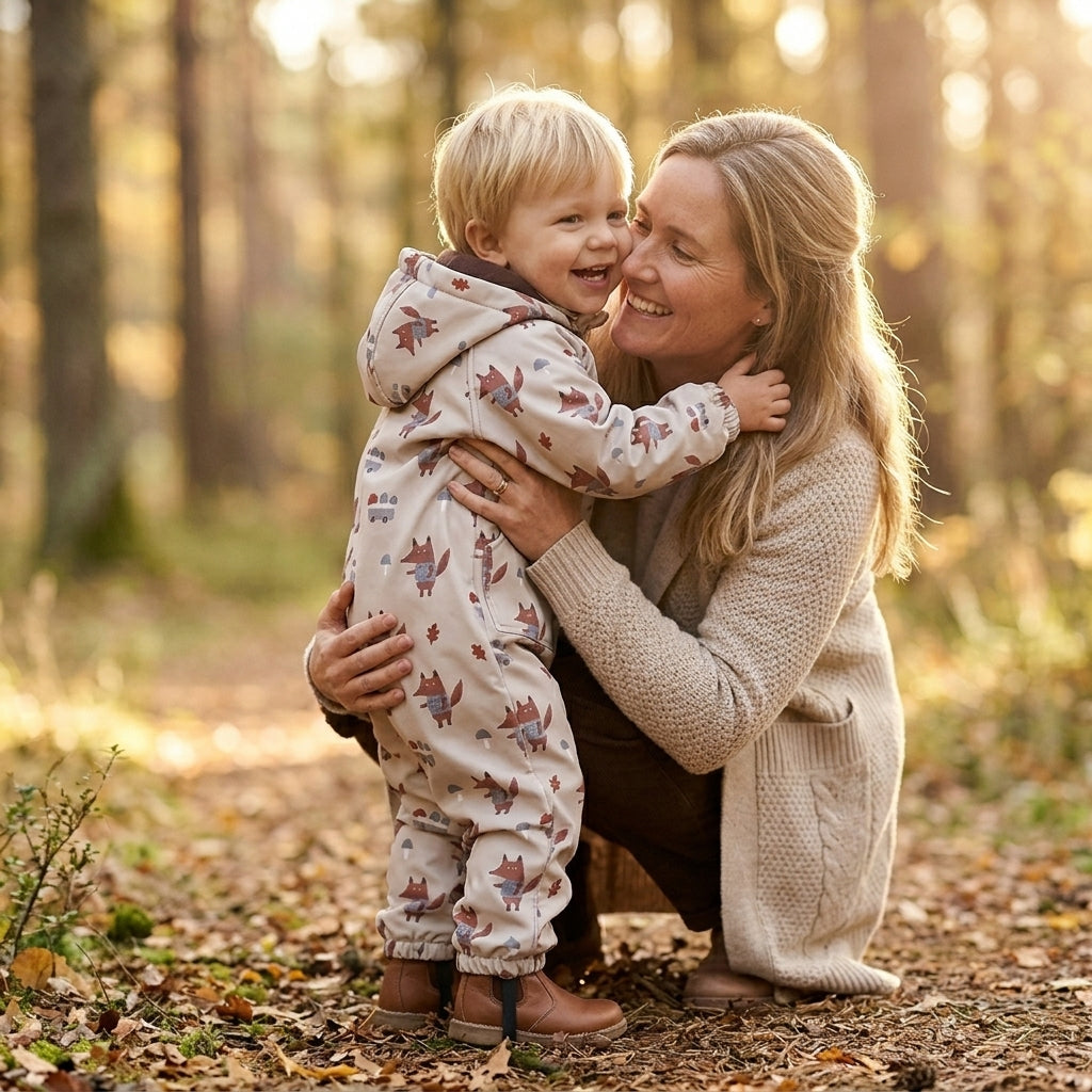Monkey Mum® Softshellowy kombinezon z membraną – Liski na grzybach - rozm. 98/104, 110/116