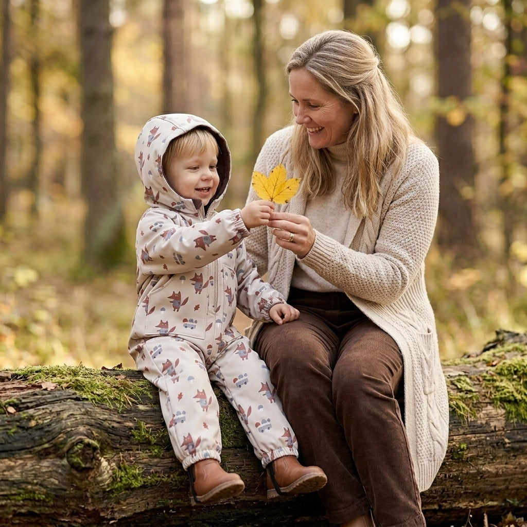 Monkey Mum® Softshellowy kombinezon z membraną – Liski na grzybach - rozm. 98/104, 110/116
