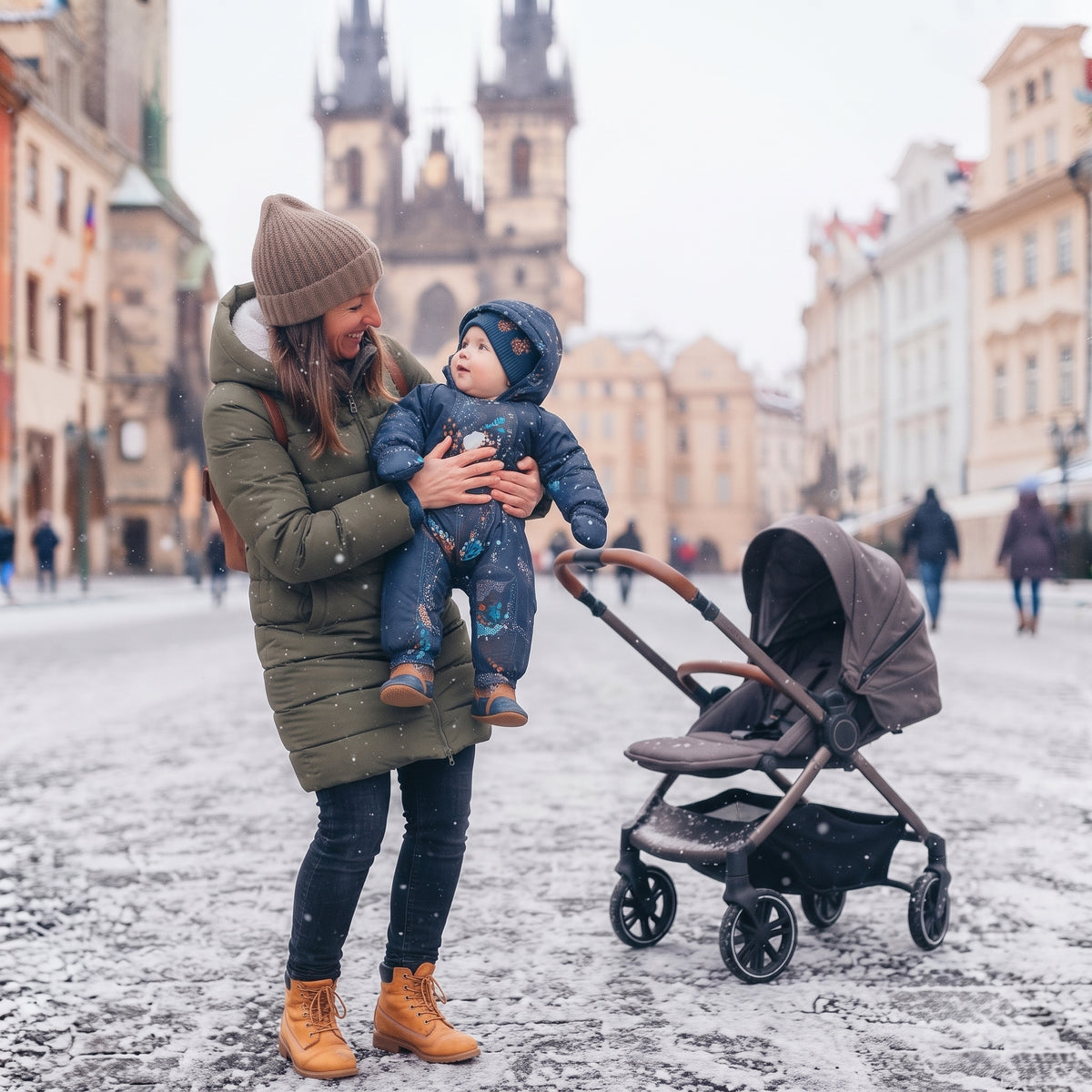 Monkey Mum® Dziecięcy zimowy kombinezon softshellowy z barankiem - Bajkowy wieczorynek z niedźwiedziem - roz. 62/68, 74/80