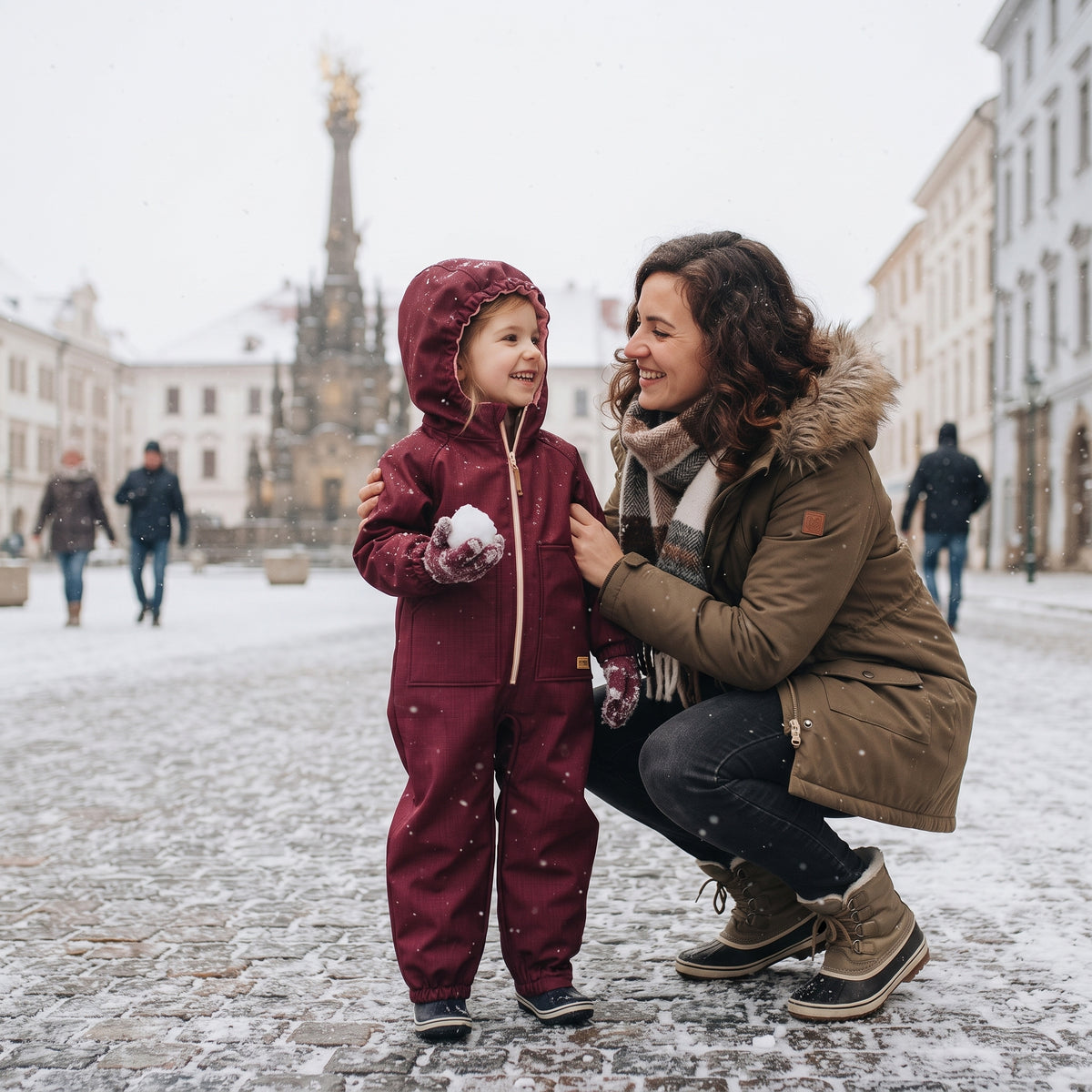 Monkey Mum® Dziecięcy zimowy kombinezon softshellowy z barankiem - Bordowy Czerwony Kapturek - roz. 98/104, 110/116