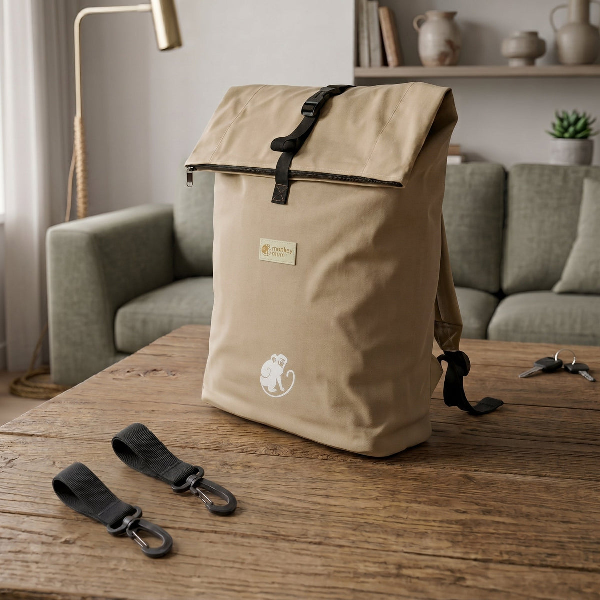 Monkey Mum® Plecak z tkaniny twill do wózka – Pustynny piasek