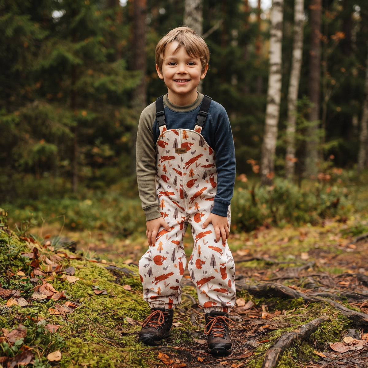 Monkey Mum® Softshellowe spodnie na szelkach z membraną - Lisie psoty