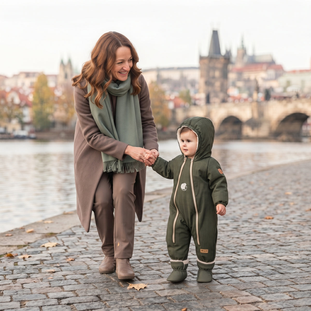Monkey Mum® Dziecięca zimowa softshellowa kombinezon z barankiem - Khaki myśliwy - rozm. 62/68, 74/80