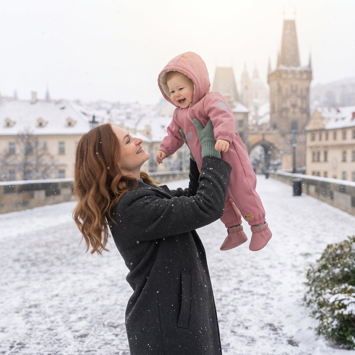 Monkey Mum® Dziecięca zimowa softshellowa kombinezon z barankiem - Różowa owieczka - rozm. 62/68, 74/80