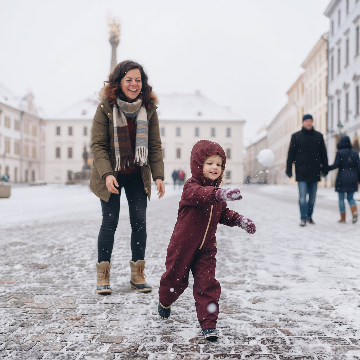 Monkey Mum® Dziecięcy zimowy kombinezon softshellowy z barankiem - Bordowy Czerwony Kapturek - roz. 98/104, 110/116