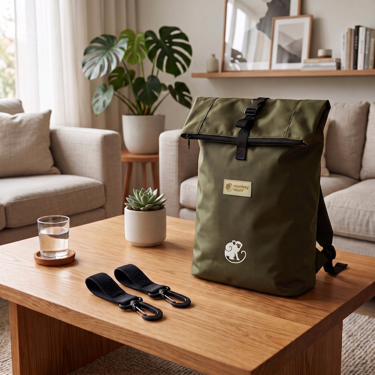 Monkey Mum® Plecak z tkaniny twill do wózka – Kolory lasu
