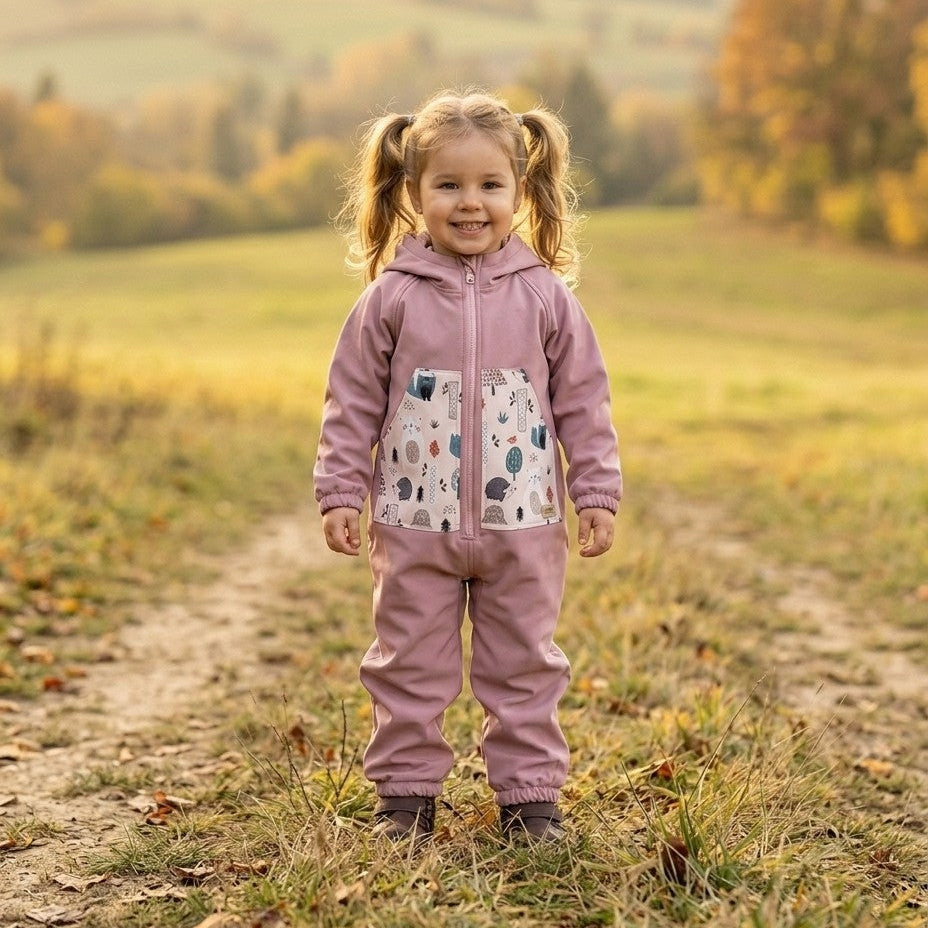 Monkey Mum® Kombinezon softshellowy z membraną – Słodkie zwierzątka - rozm. 98/104, 110/116