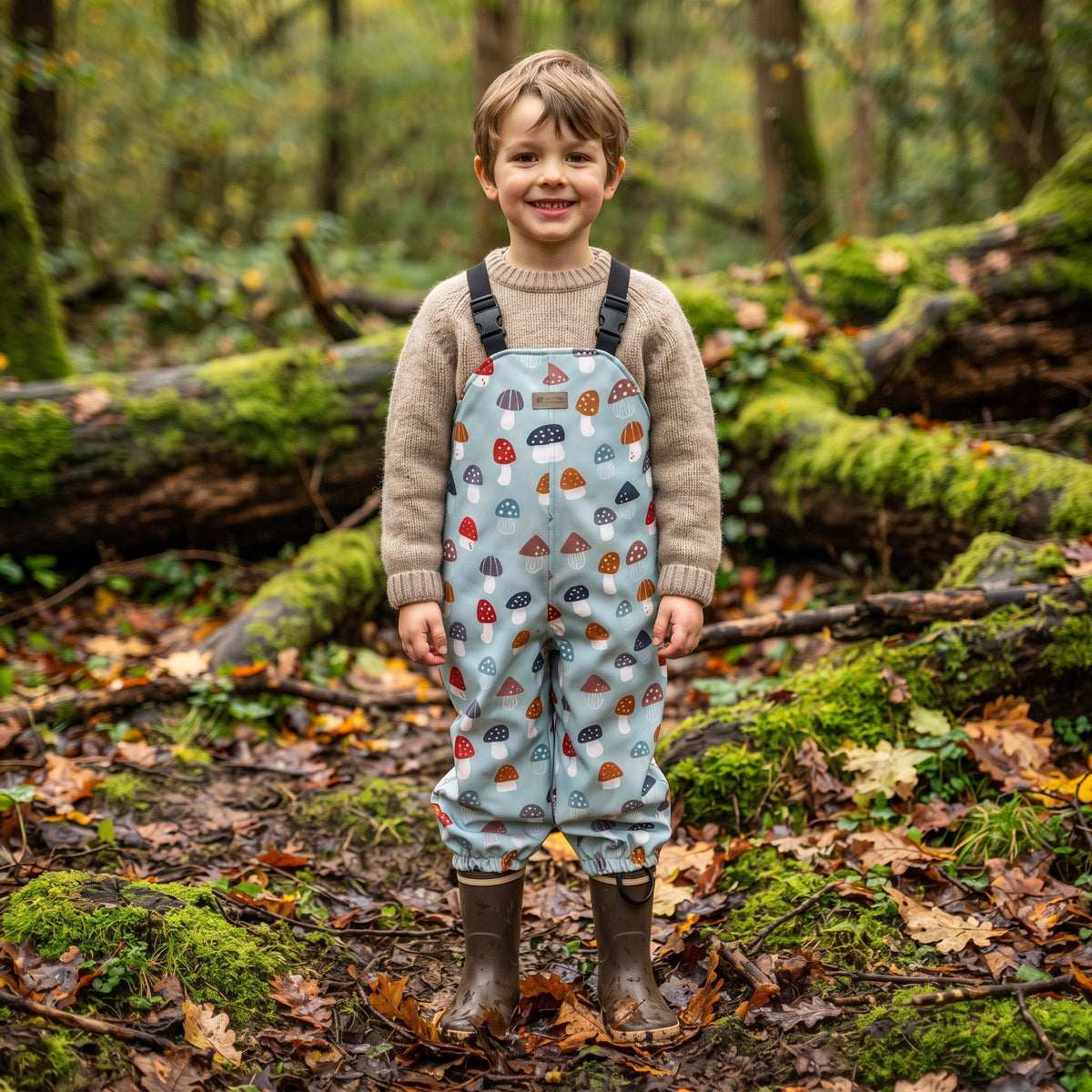 Monkey Mum® Softshellowe spodnie na szelkach z membraną - Kolorowe muchomory